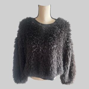 No Boundaries Black Faux Fur Sweater Juniors L 11/13 Cozy Plush Soft